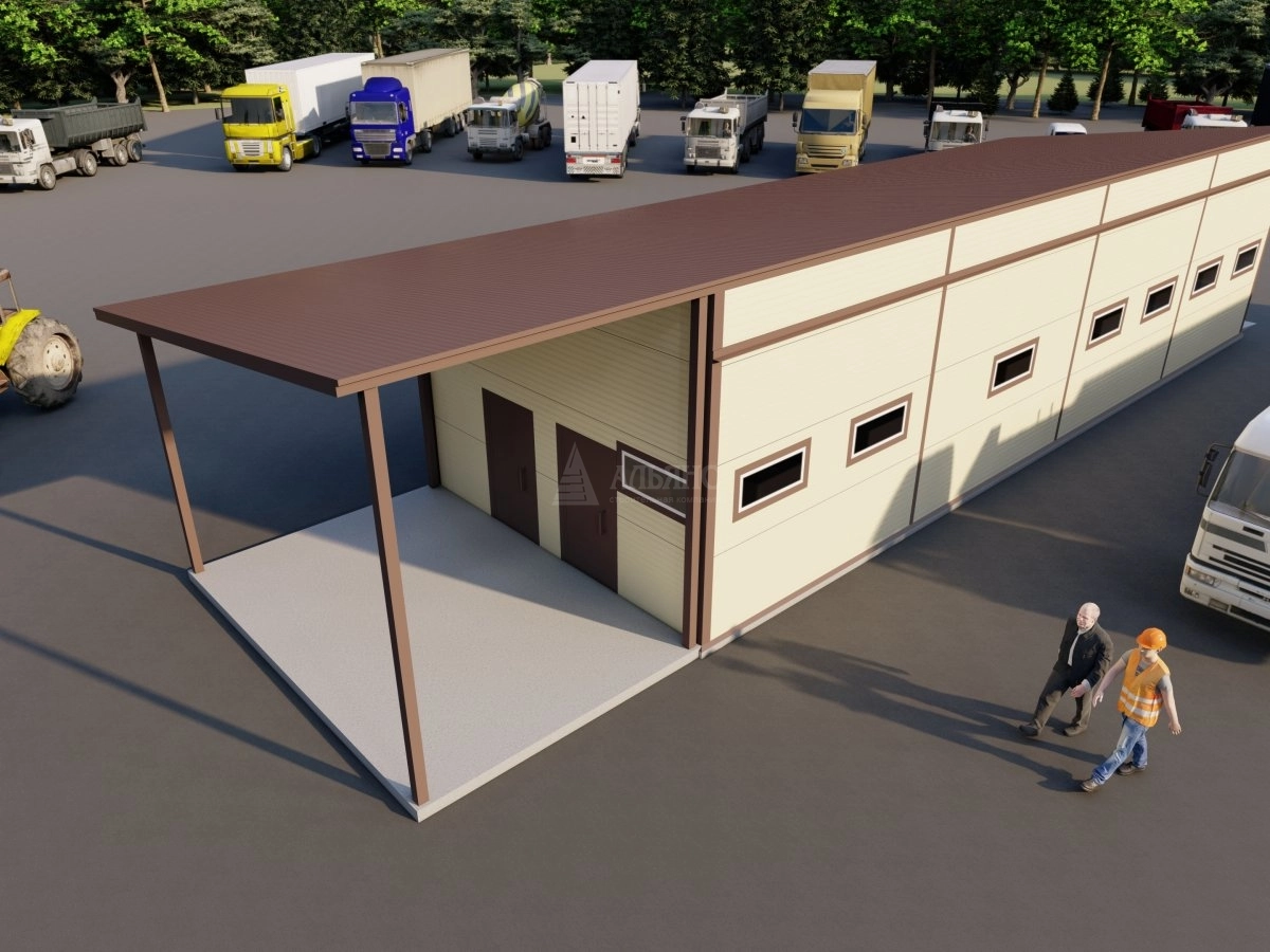 3D визуализация Здание с боксом под гараж из сэндвич-панелей - фото 5